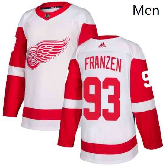 Mens Adidas Detroit Red Wings 93 Johan Franzen Authentic White Away NHL Jersey